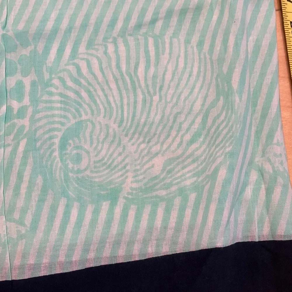 Striped light scarf Aqua Green and White dark Navy‎ trim